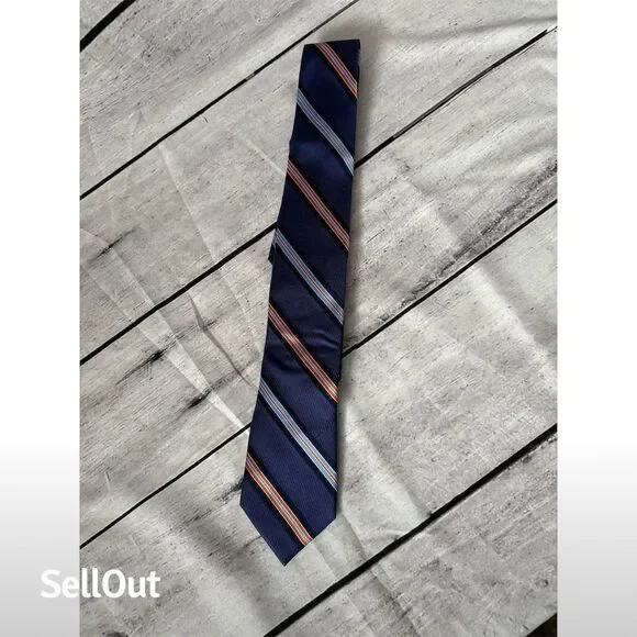 Cremieux Men's Navy Multi Stripe Silk Tie Classic Length - Picture 4 of 4